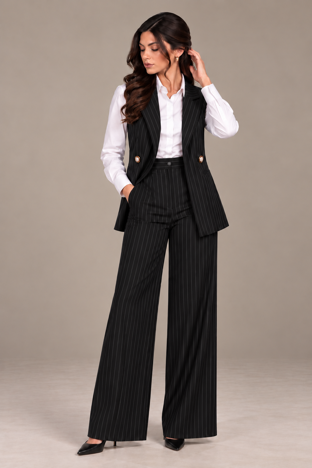 Cut Pinstripe Suit